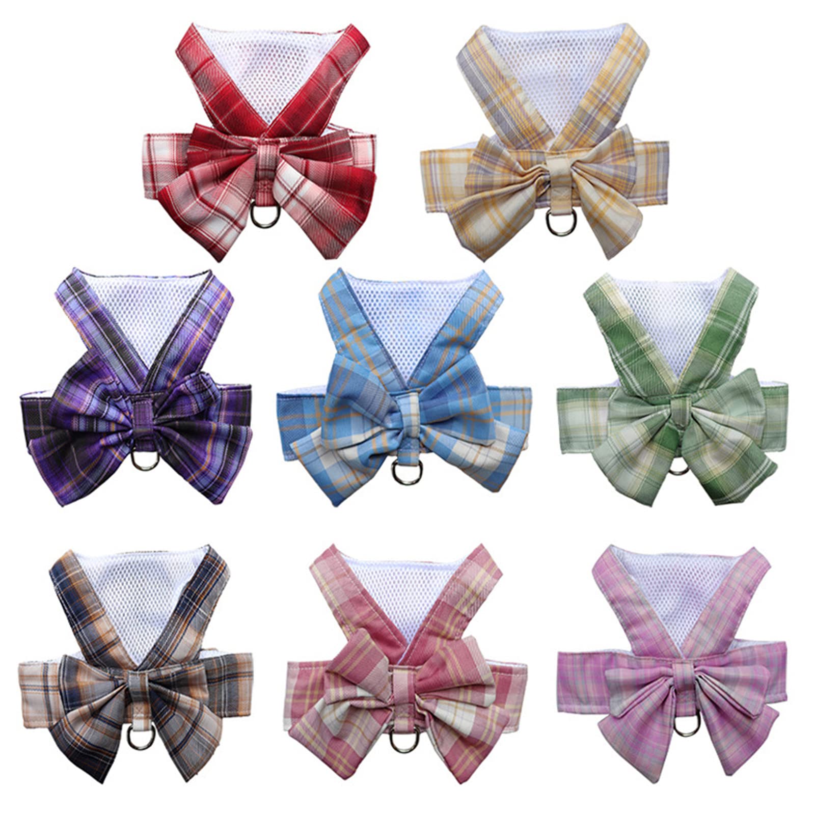 Shekako Dog Harness And Leash Setcute Bow Tie Plaid Harnesses For Puppy Catadjustable Pet Kitties Vestbreathable Harnesstraction